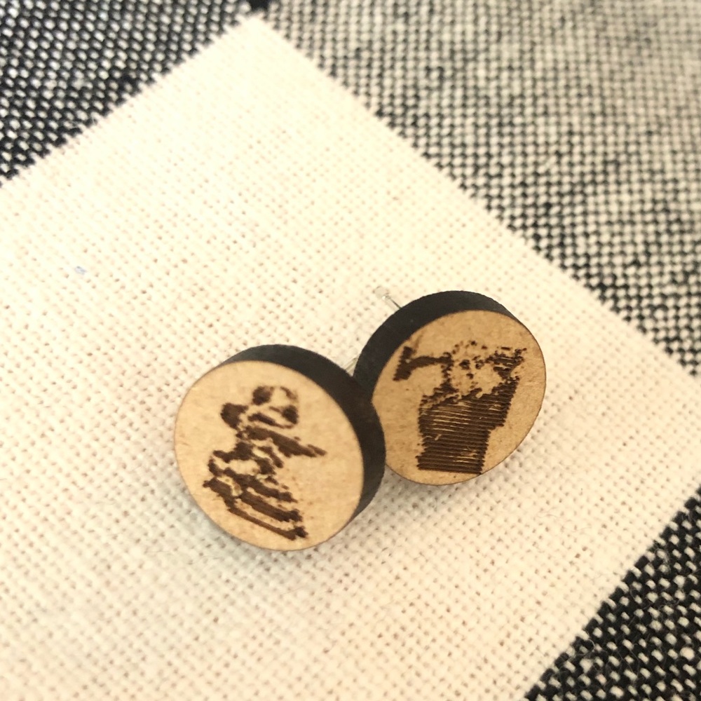 Wooden Horror Movie Earring Studs